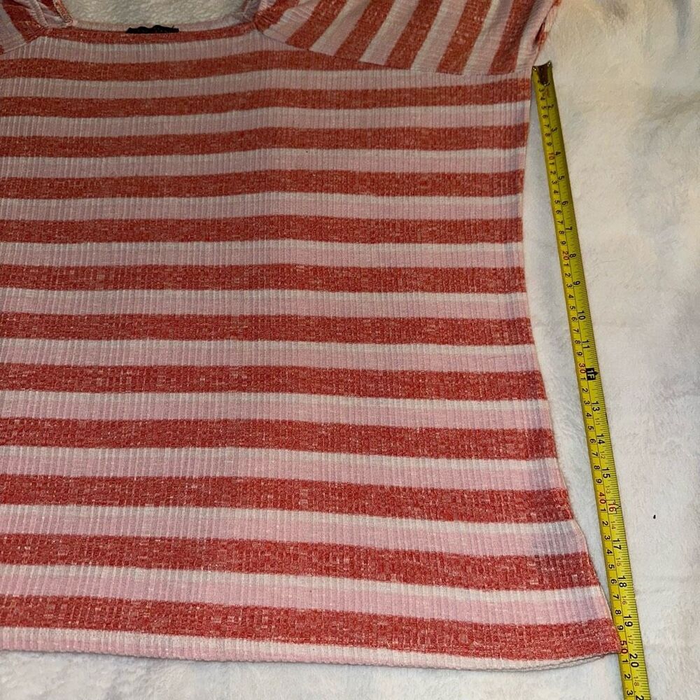 Lane Bryant Womens Red Pink White Stripe Elastic Square Neck Long Sleeve Shirt - Picture 10 of 12